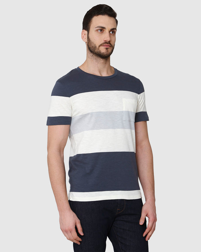 White Colourblocked Crew Neck T-Shirt