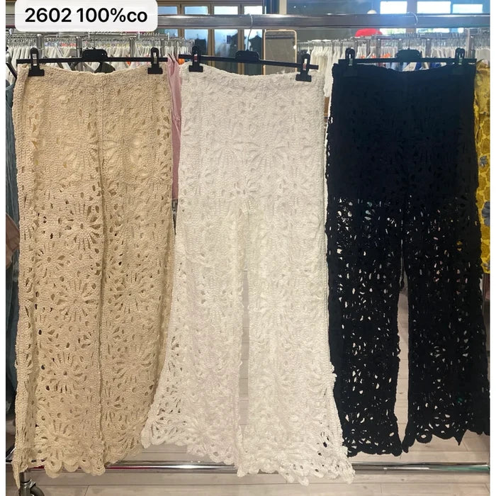 White Crochet Floral Wide Leg Pants - Born To Glam