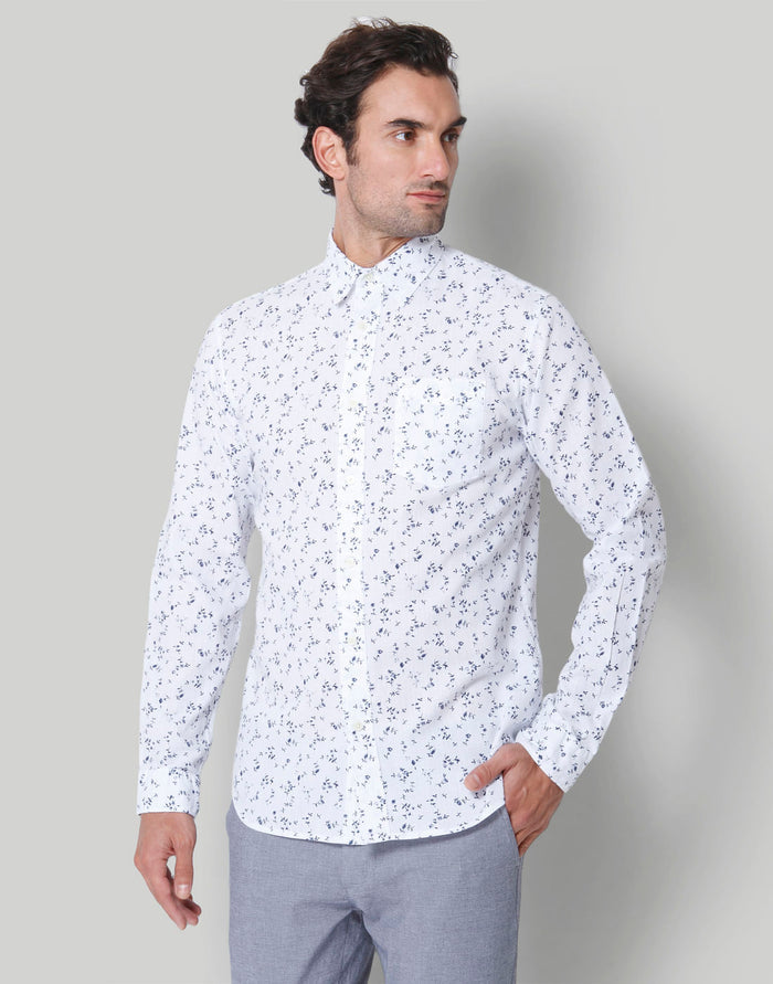 White Floral Print Full Sleeves Shirt
