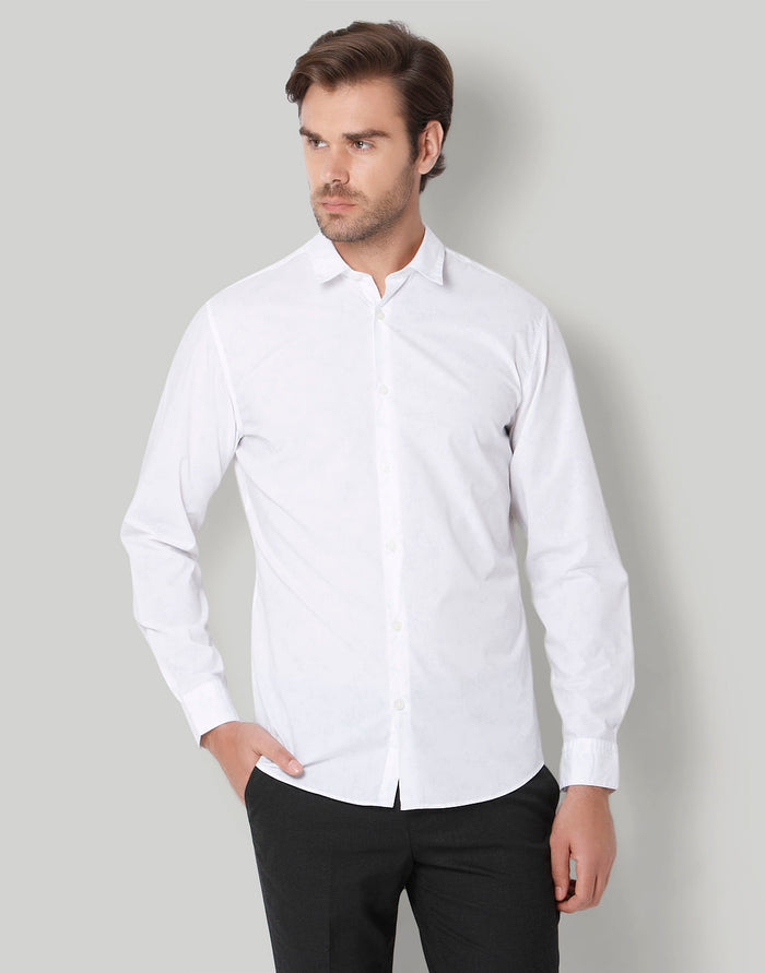 White Floral Print Full Sleeves Shirt
