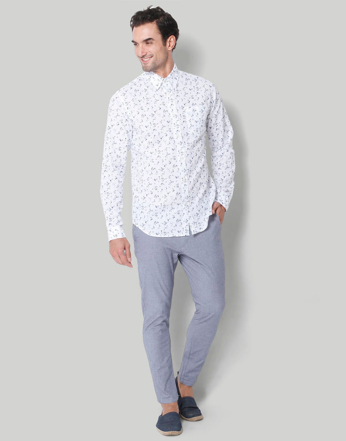 White Floral Print Full Sleeves Shirt