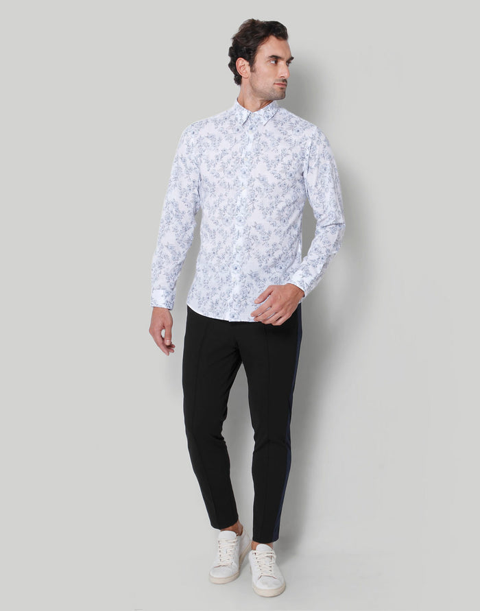 White Floral Print Full Sleeves Shirt