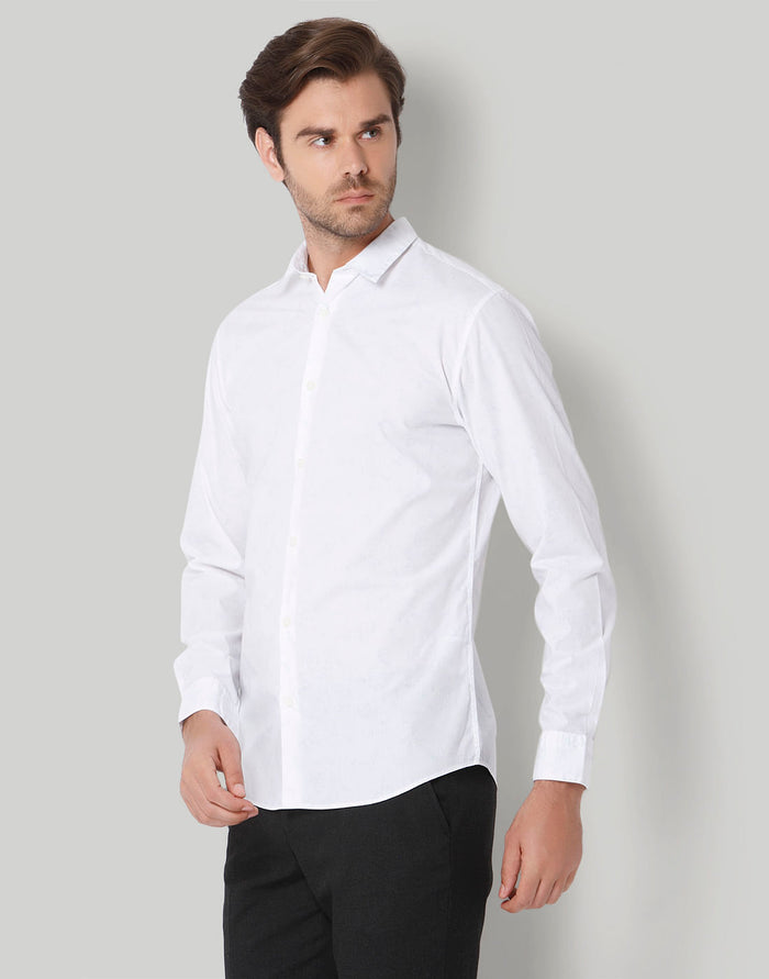 White Floral Print Full Sleeves Shirt