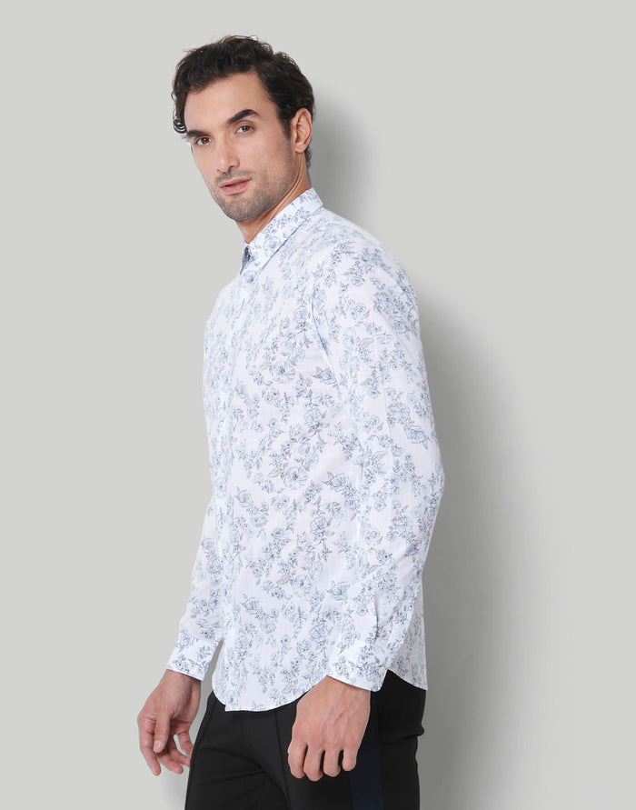 White Floral Print Full Sleeves Shirt