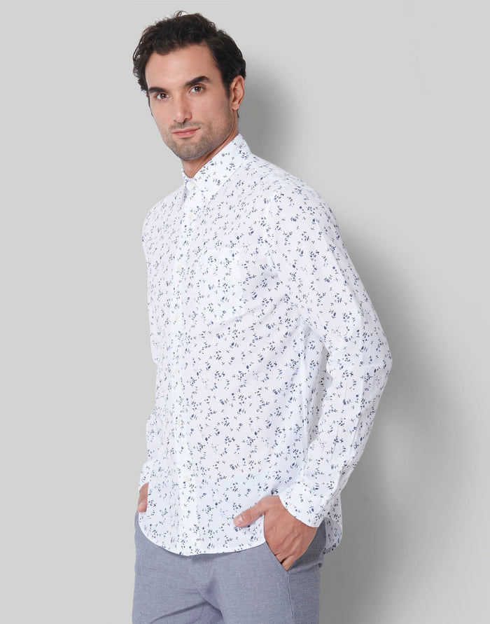 White Floral Print Full Sleeves Shirt