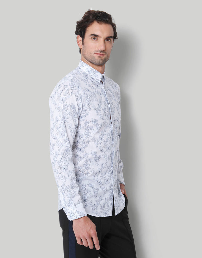White Floral Print Full Sleeves Shirt