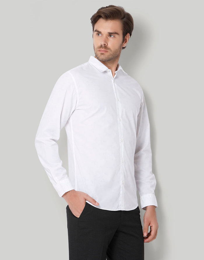 White Floral Print Full Sleeves Shirt