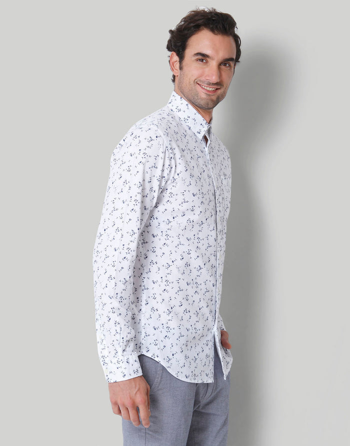 White Floral Print Full Sleeves Shirt