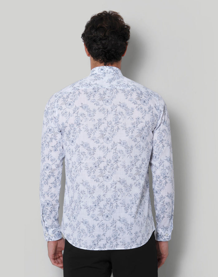 White Floral Print Full Sleeves Shirt