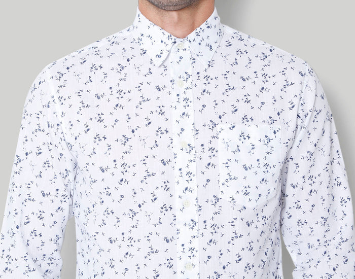 White Floral Print Full Sleeves Shirt