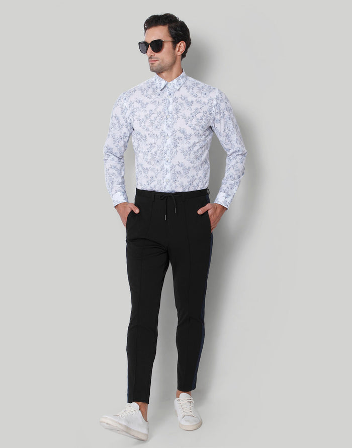 White Floral Print Full Sleeves Shirt
