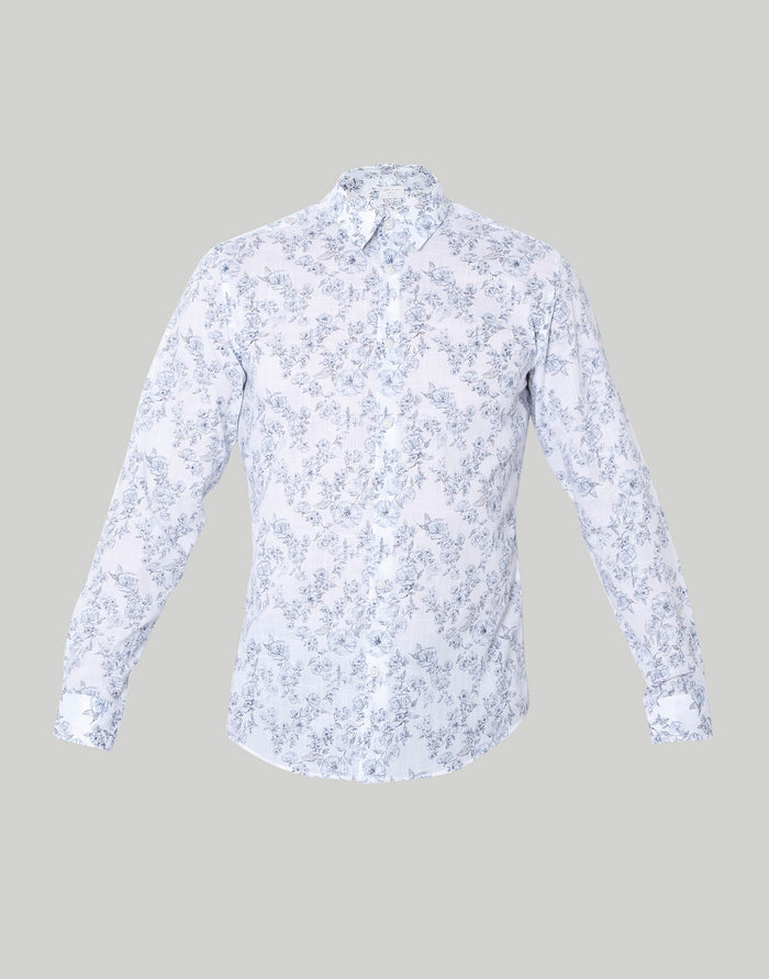 White Floral Print Full Sleeves Shirt