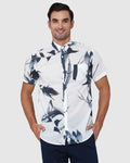 White Floral Print Short Sleeves Shirt