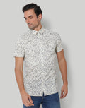 White Floral Print Short Sleeves Shirt