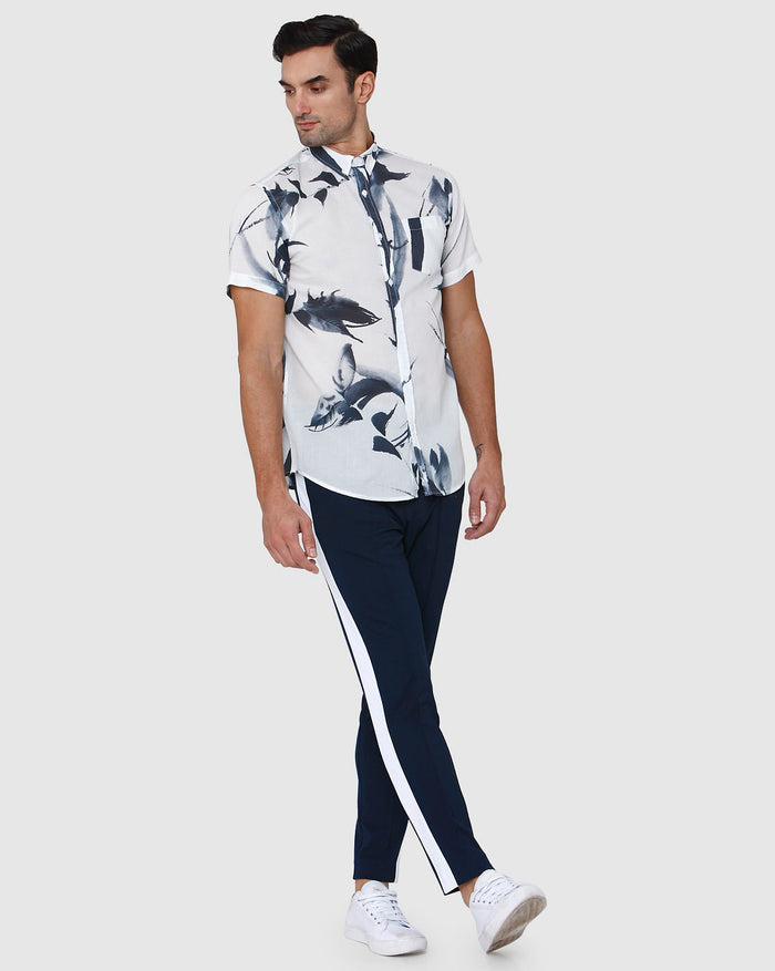 White Floral Print Short Sleeves Shirt