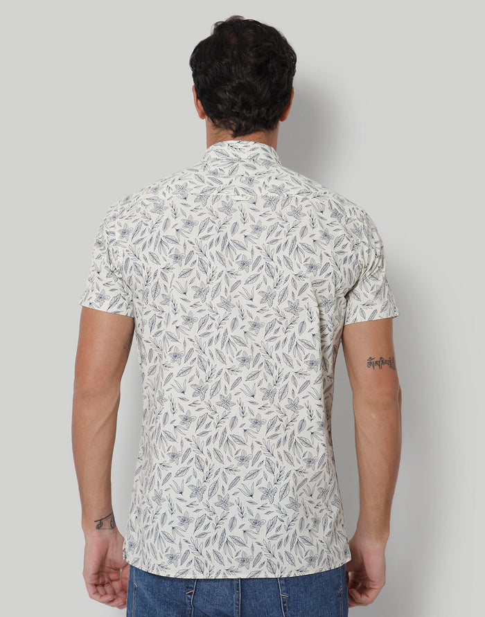 White Floral Print Short Sleeves Shirt