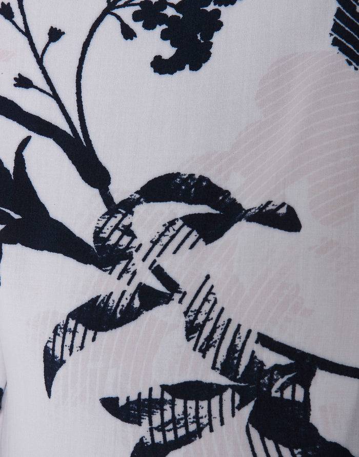 White Floral Print Short Sleeves Shirt