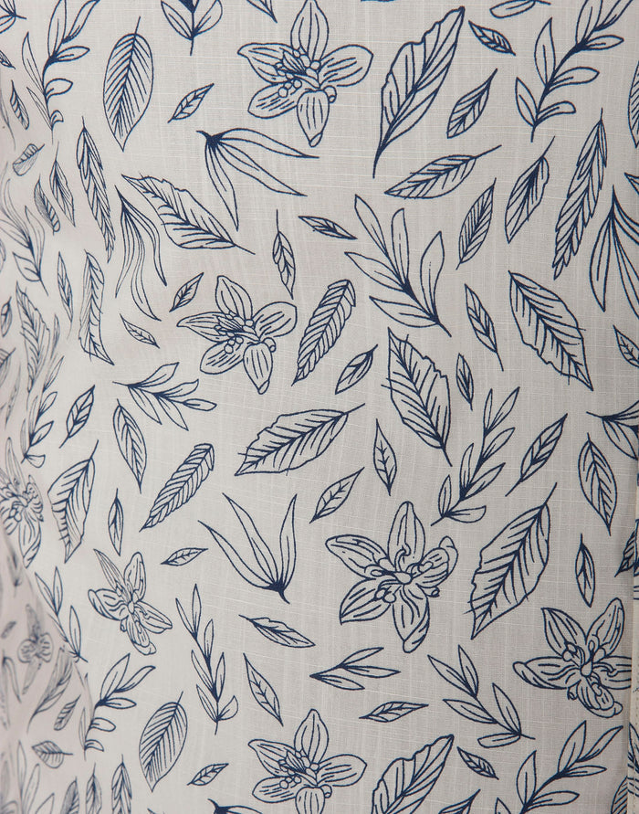 White Floral Print Short Sleeves Shirt