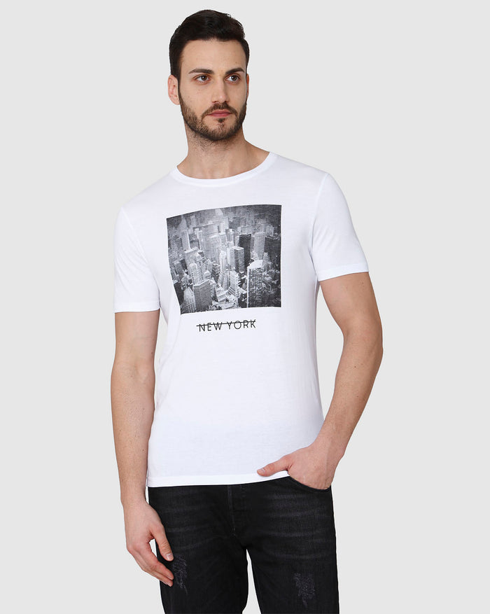 White Printed Crew Neck T-Shirt