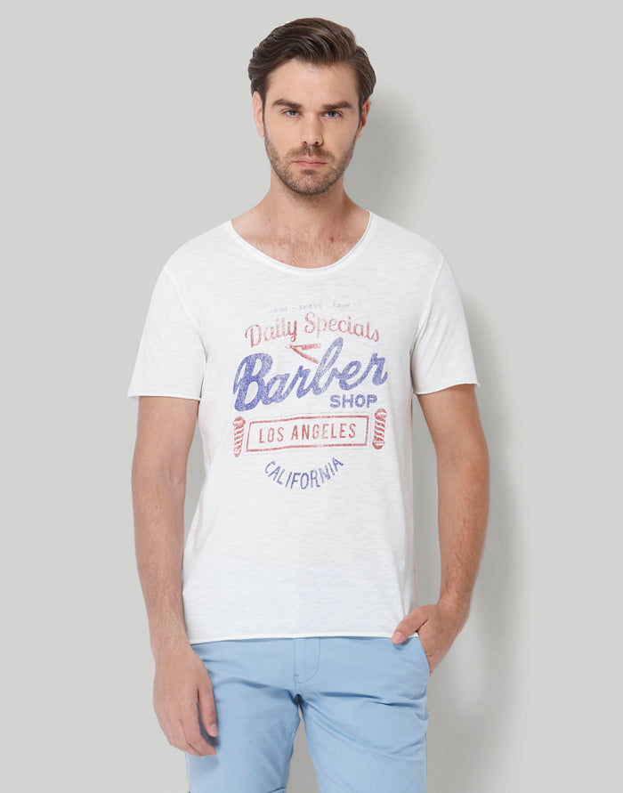 White Printed Crew Neck T-Shirt