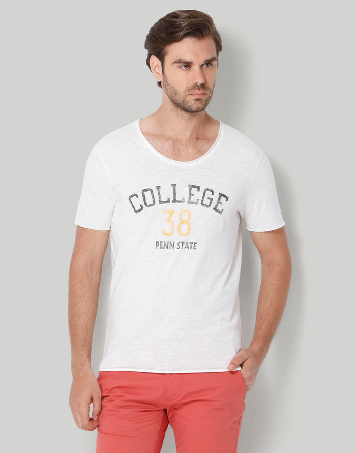 White Printed Crew Neck T-Shirt
