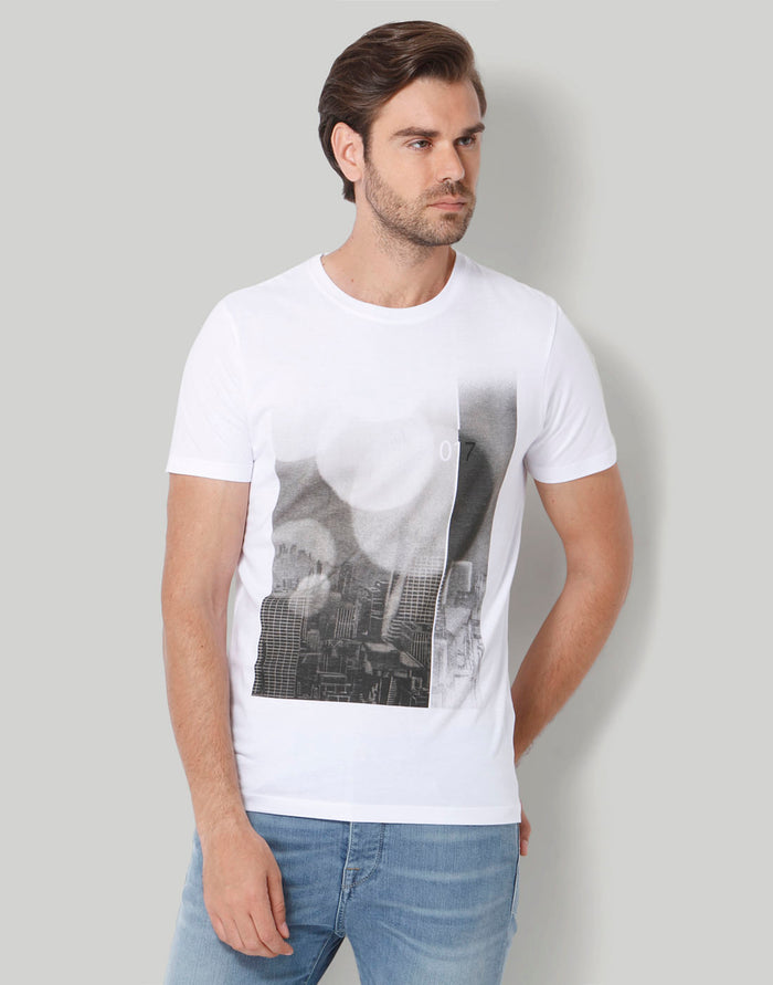 White Printed Crew Neck T-Shirt