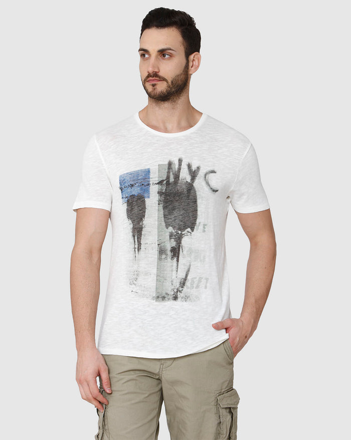 White Printed Crew Neck T-Shirt