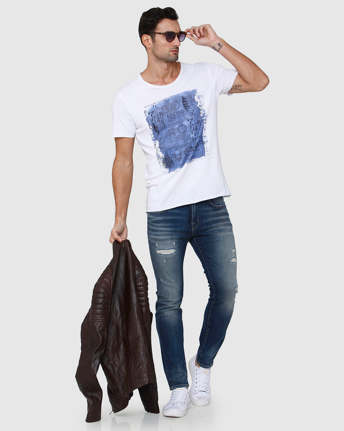 White Printed Crew Neck T-Shirt