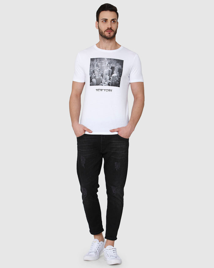White Printed Crew Neck T-Shirt