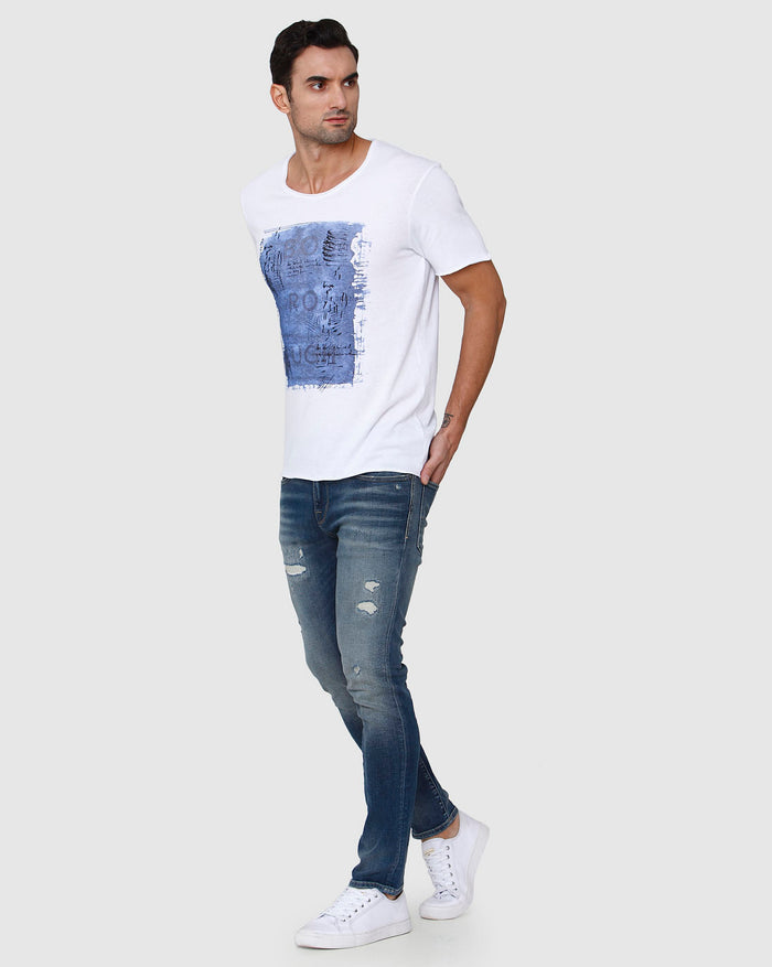 White Printed Crew Neck T-Shirt