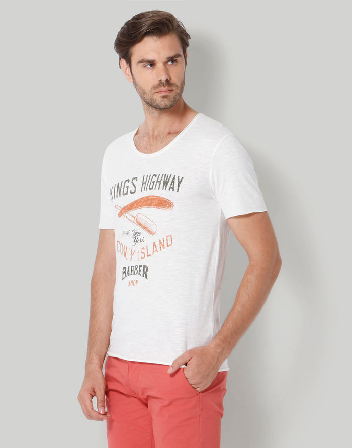 White Printed Crew Neck T-Shirt