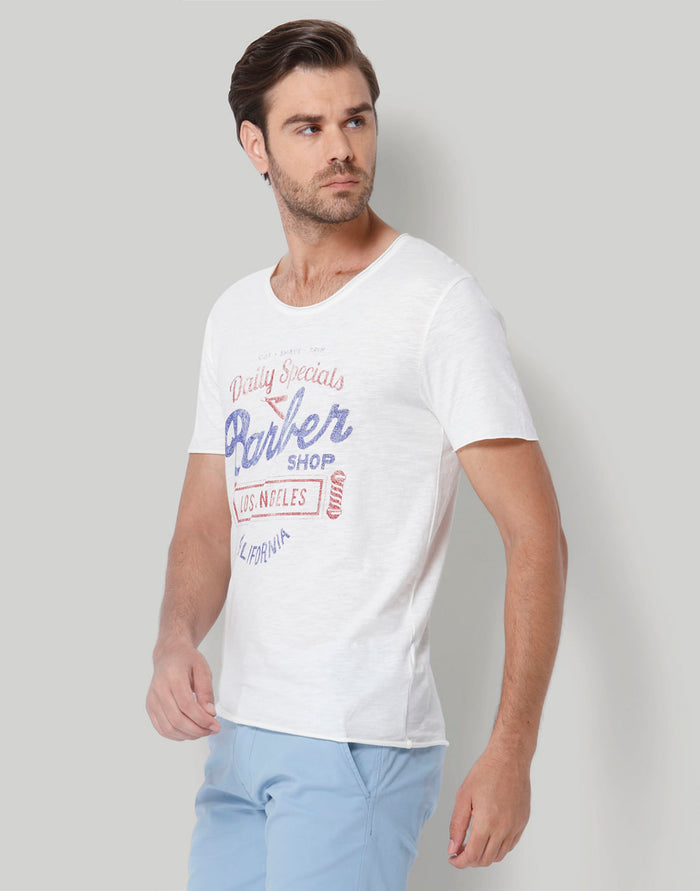 White Printed Crew Neck T-Shirt