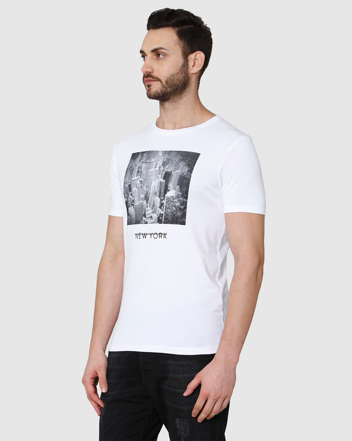 White Printed Crew Neck T-Shirt