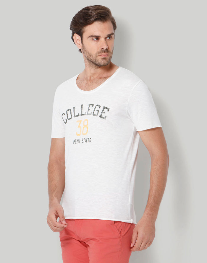White Printed Crew Neck T-Shirt