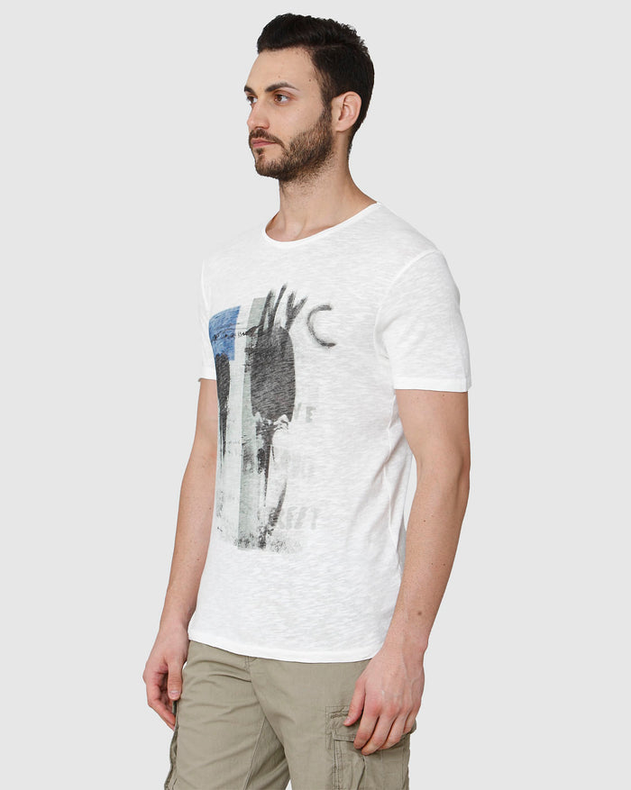 White Printed Crew Neck T-Shirt