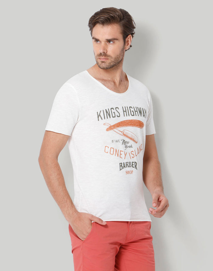 White Printed Crew Neck T-Shirt