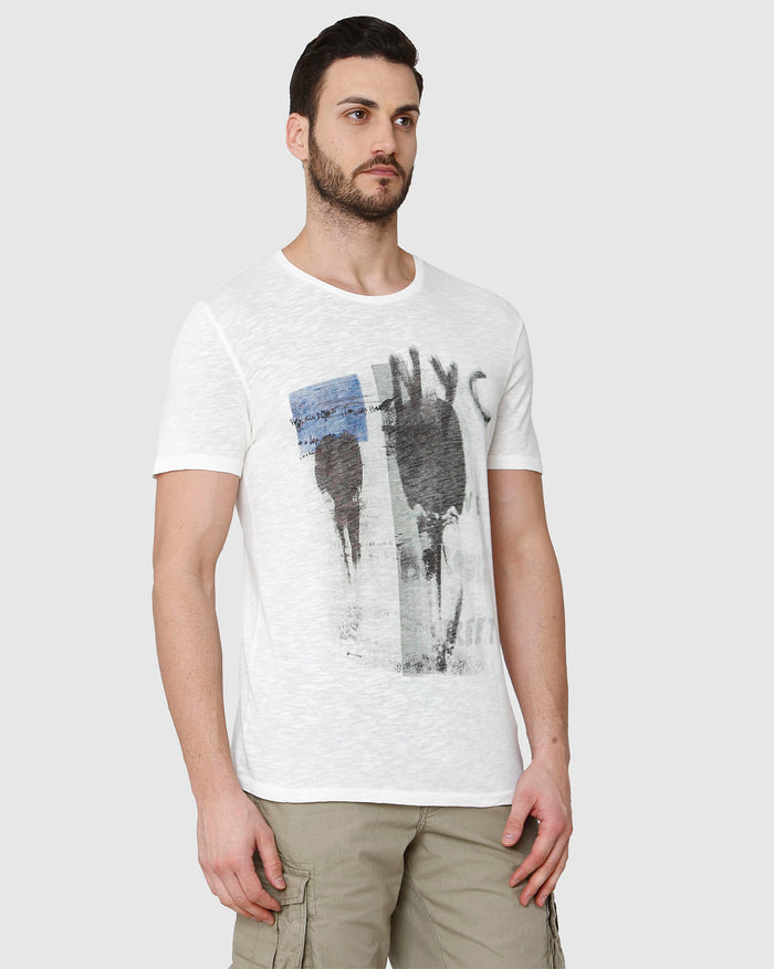 White Printed Crew Neck T-Shirt