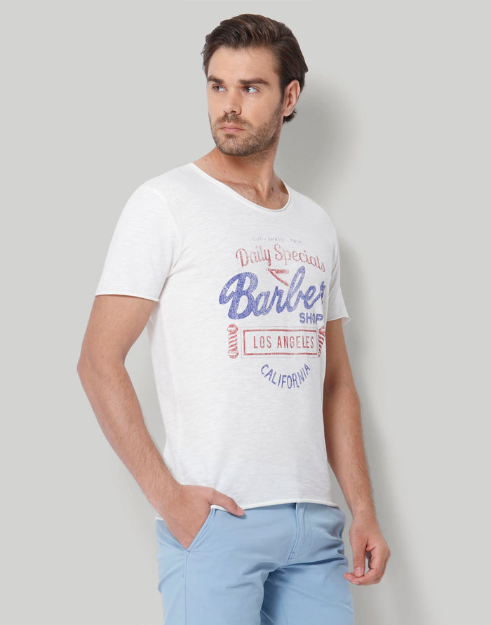 White Printed Crew Neck T-Shirt