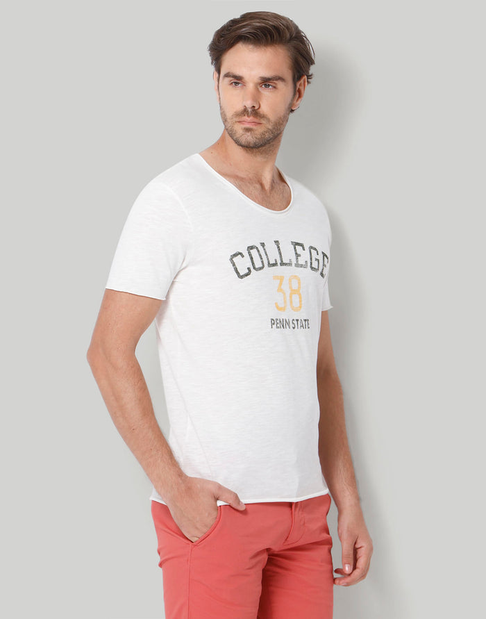 White Printed Crew Neck T-Shirt