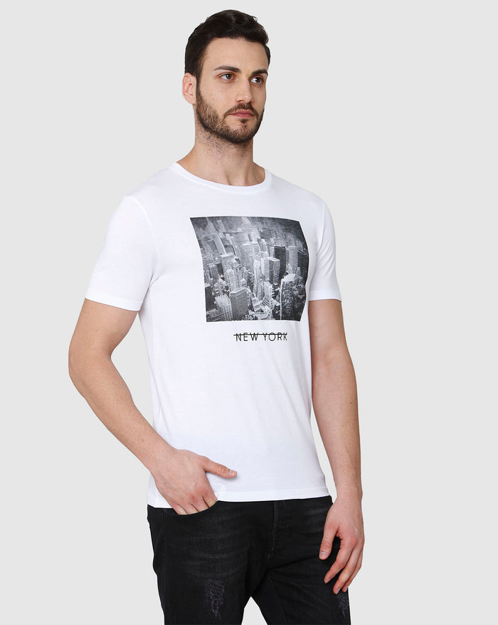 White Printed Crew Neck T-Shirt