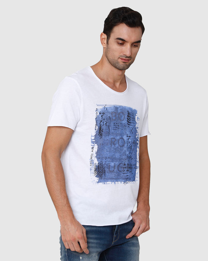 White Printed Crew Neck T-Shirt