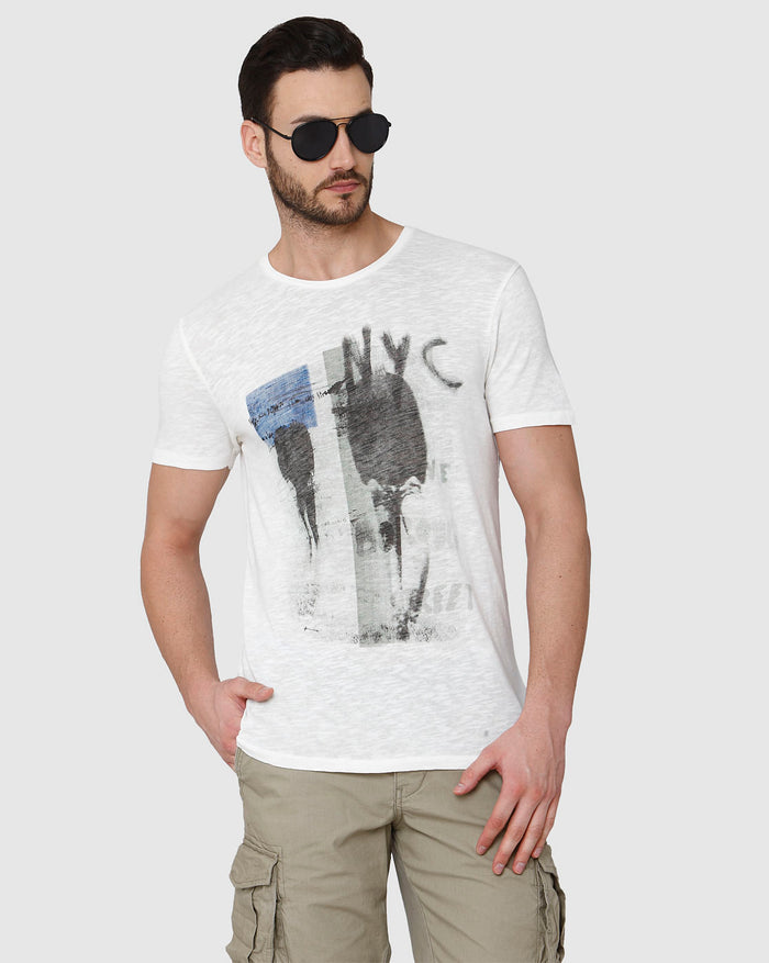 White Printed Crew Neck T-Shirt