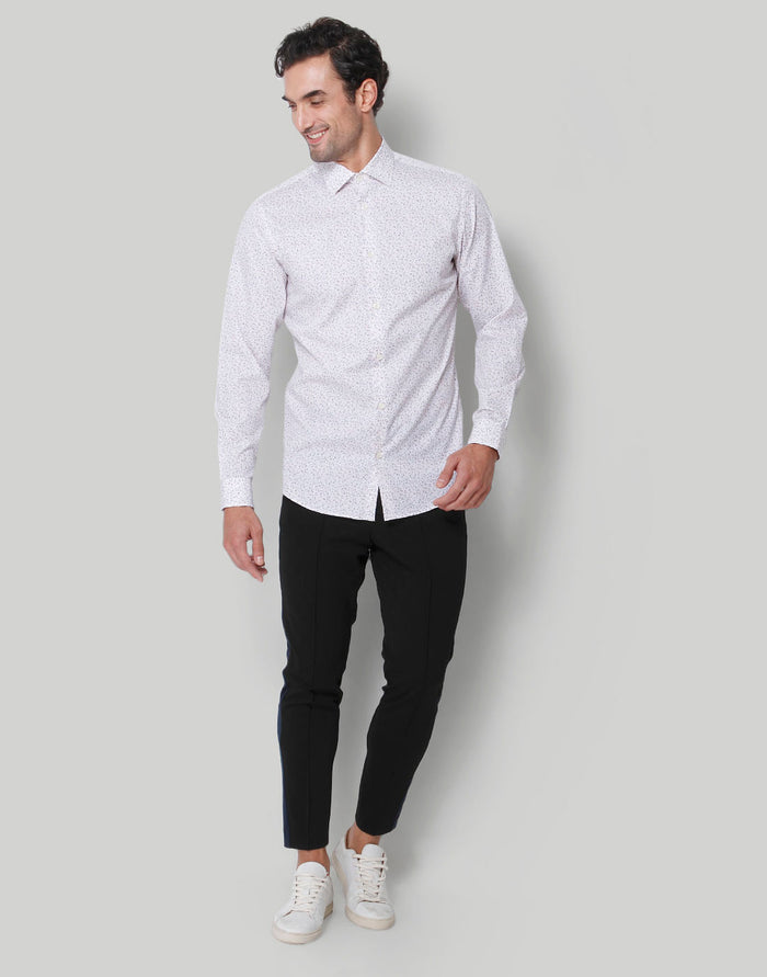 White Printed Full Sleeves Shirt