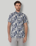 White Tropical Print Short Sleeves Shirt