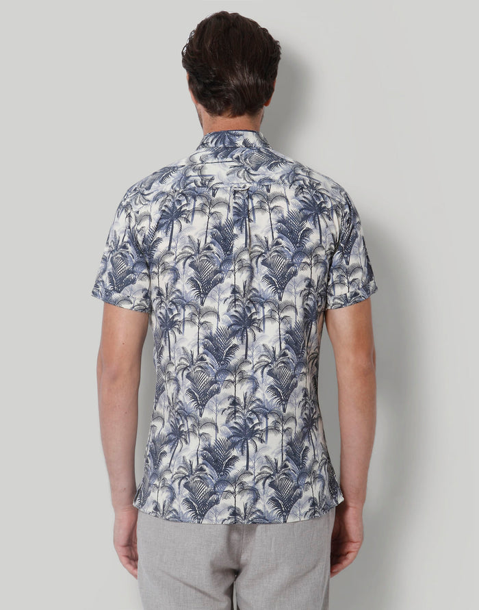 White Tropical Print Short Sleeves Shirt