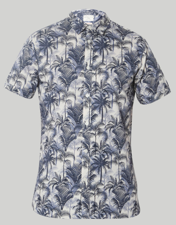 White Tropical Print Short Sleeves Shirt