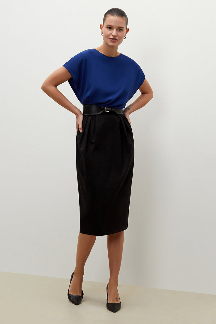 woman wearing the wide stitched belt | Exclude