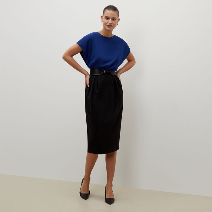 woman wearing the wide stitched belt | Exclude