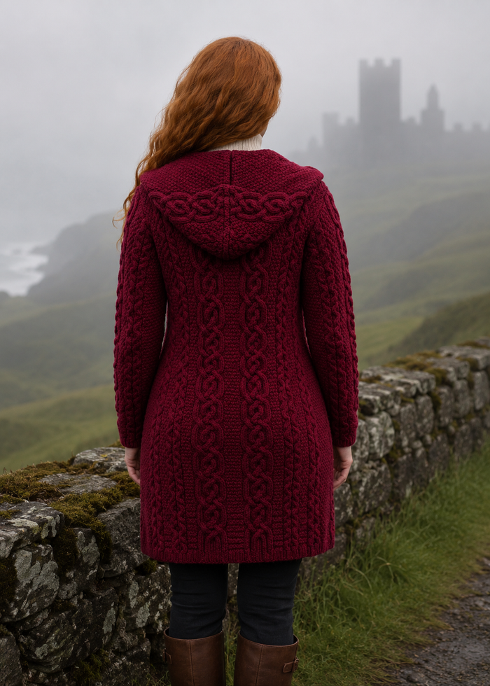 Women's Merino Wool Aran Jacket | Burgundy | Made in Ireland