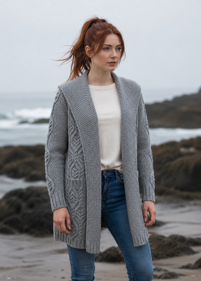 Women's Classic Long Hooded Cardigan - 100% Merino Wool | Grey
